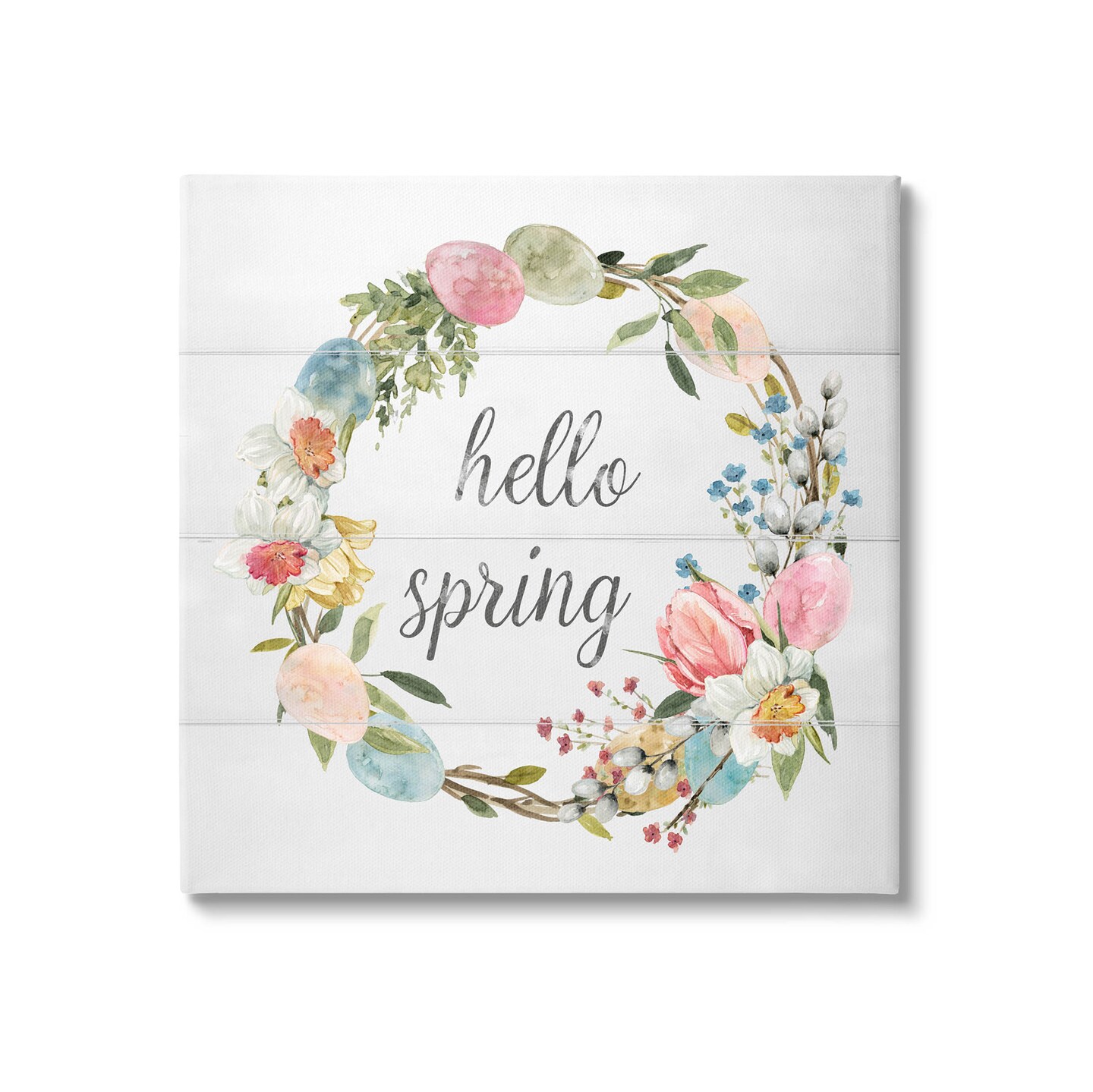 Stupell Industries Hello Spring Floral Egg Wreath Canvas Wall Art