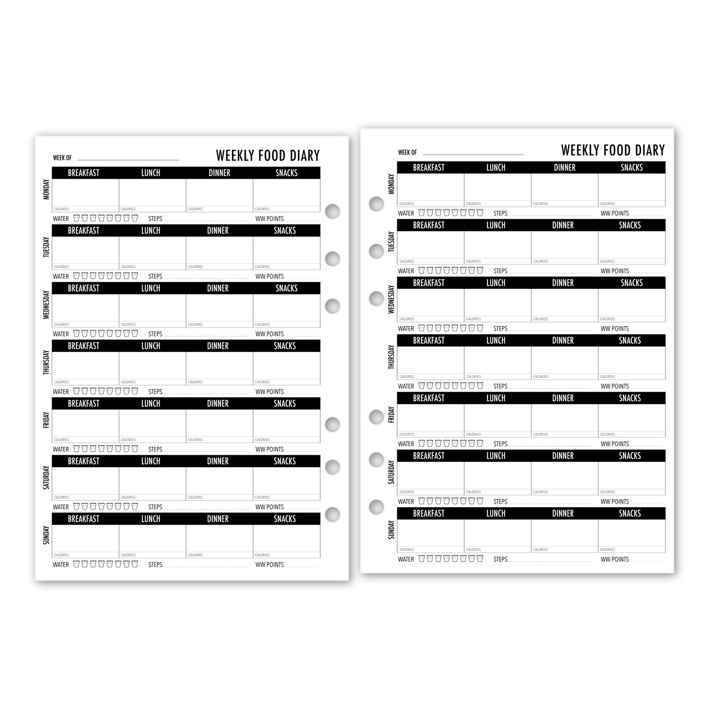 product name is A5 Food Diary Planner Refill, 5.83 x 8.27 inches, Ring Binder Insert Pages, Set Health and Fitness Goals, Make Every Bite Count