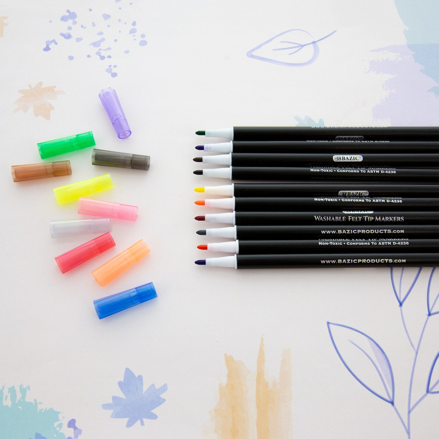 BAZIC Felt Tip Washable Markers 10 Colors