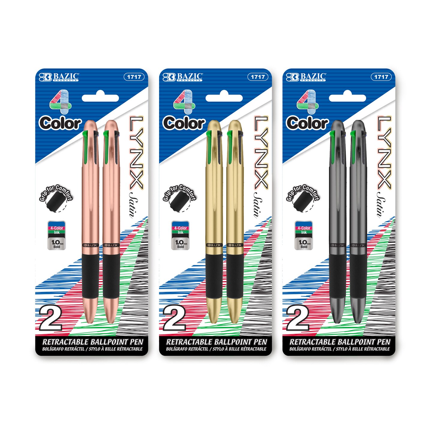 BAZIC Lynx Satin Top 4-Color Pen w/ Cushion Grip (2/Pack) | Michaels