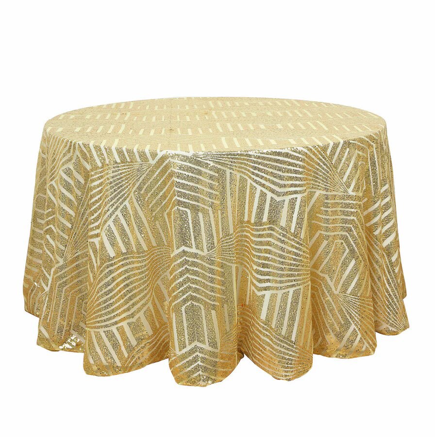120 in Sequined Geometric Design Tulle Round Tablecloth