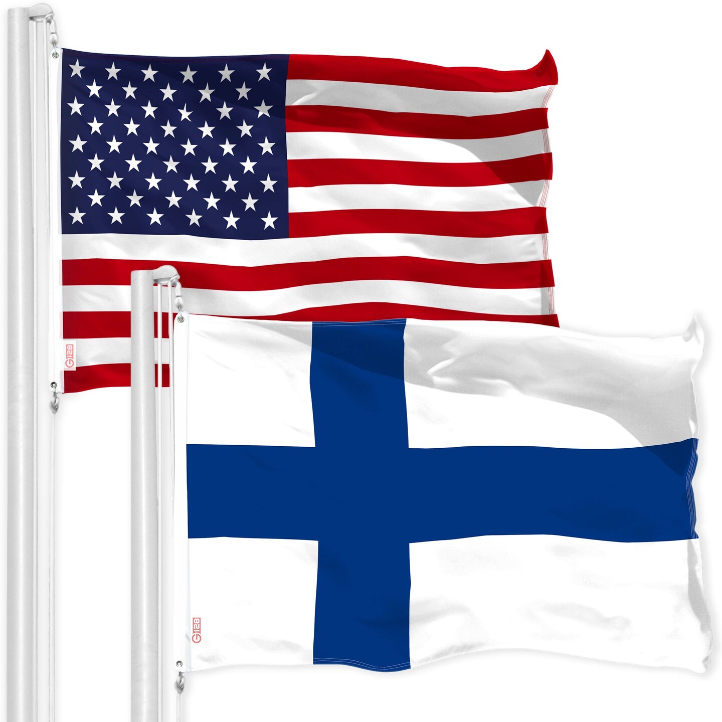 USA American Flag &#x26; Finland Finnish Flag 3x5 Ft Printed 150D Polyester