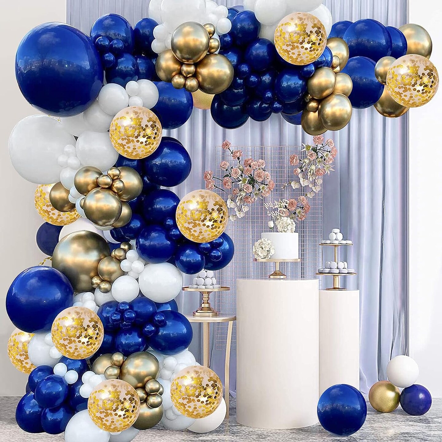 Navy Blue Gold Balloons Garland Kit, 131 pcs Navy Blue Gold White Confetti Balloons Arch Kit for Birthday Party Baby Shower Wedding Graduation Class of 2022 Prom Decorations