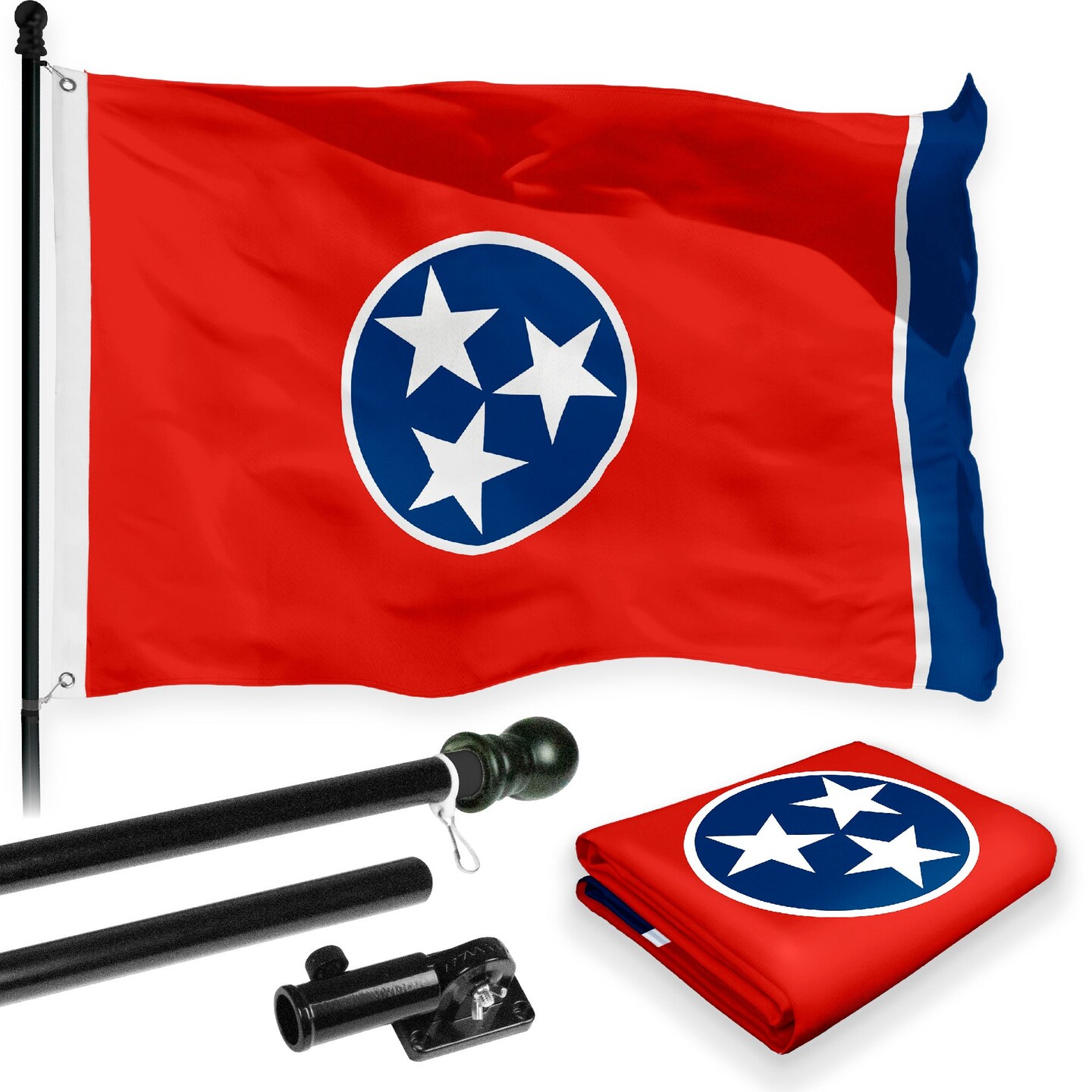 G128 Combo Pack: 6 Feet Tangle Free Spinning Flagpole (Black) Tennessee ...