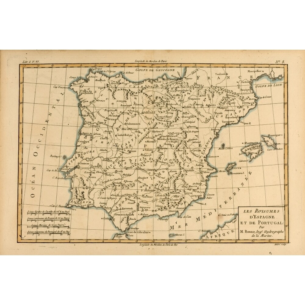 Map Of Spain And Portugal Circa. 1760. From _Atlas De Toutes Les Parties Connues Du Globe Terrestre By Cartographer R