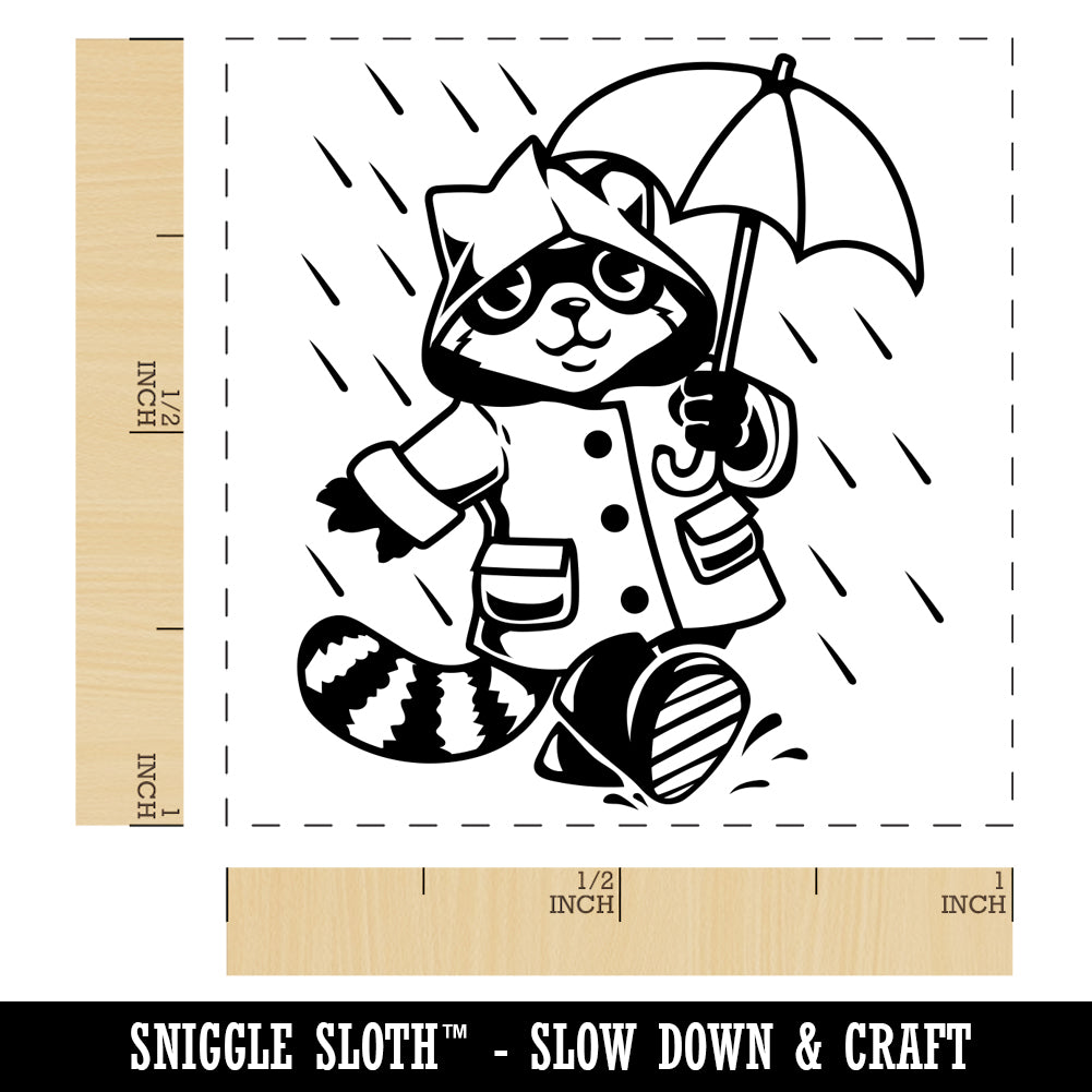 Raccoon in Raincoat Walking in the Rain Self-Inking Rubber Stamp Ink Stamper