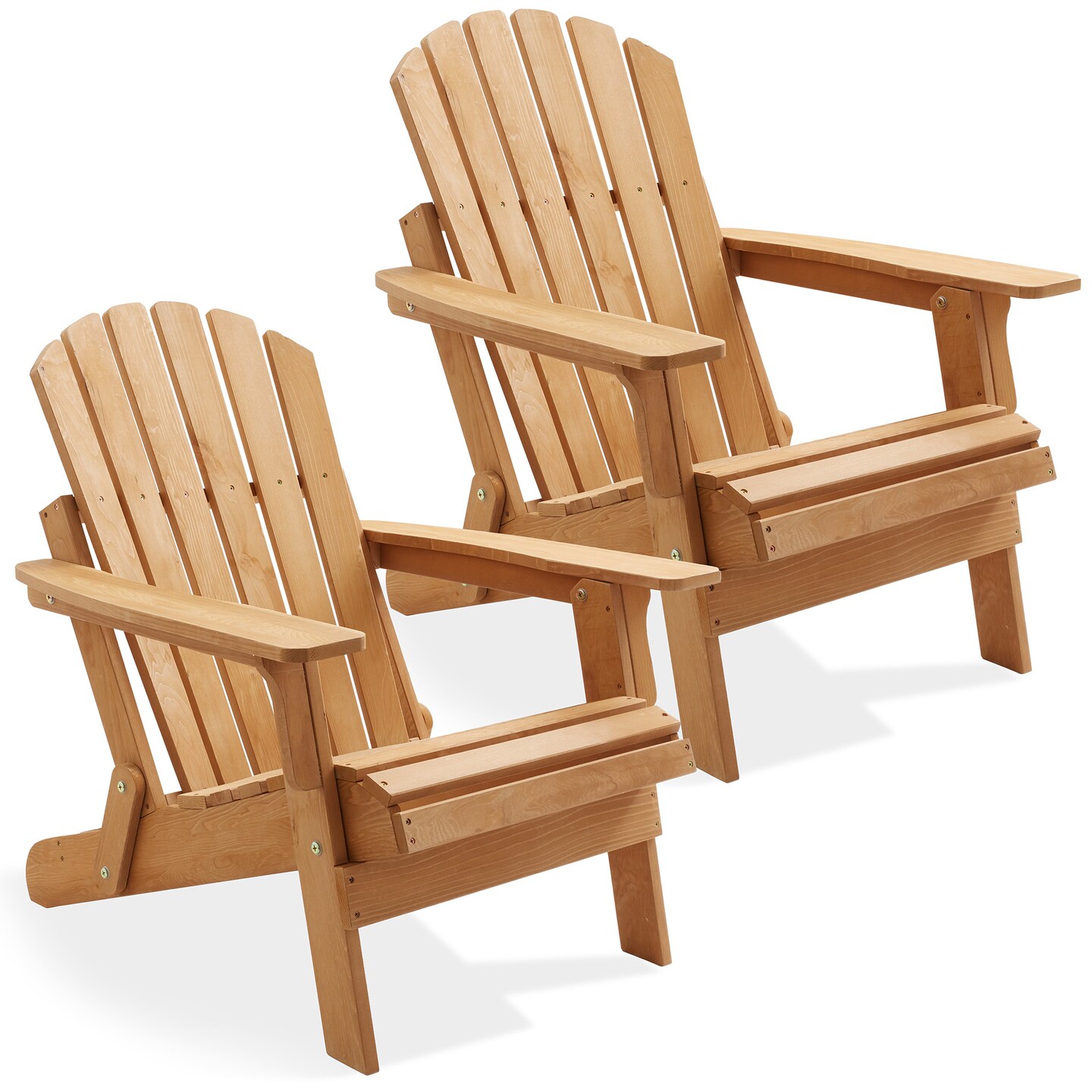 Casafield Oversized Folding Adirondack Chair, Set of 2 Cedar Wood Outdoor Fire Pit Lounge Chairs for Patio, Deck, Yard, Lawn and Garden Seating, Partially Pre-Assembled - Natural