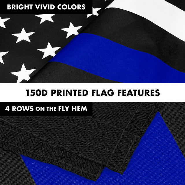 G128 Combo Pack: 6 Feet Tangle Free Spinning Flagpole (Silver) Thin Blue Line Flag 3x5 ft Printed 150D Brass Grommets (Flag Included) Aluminum Flag Pole