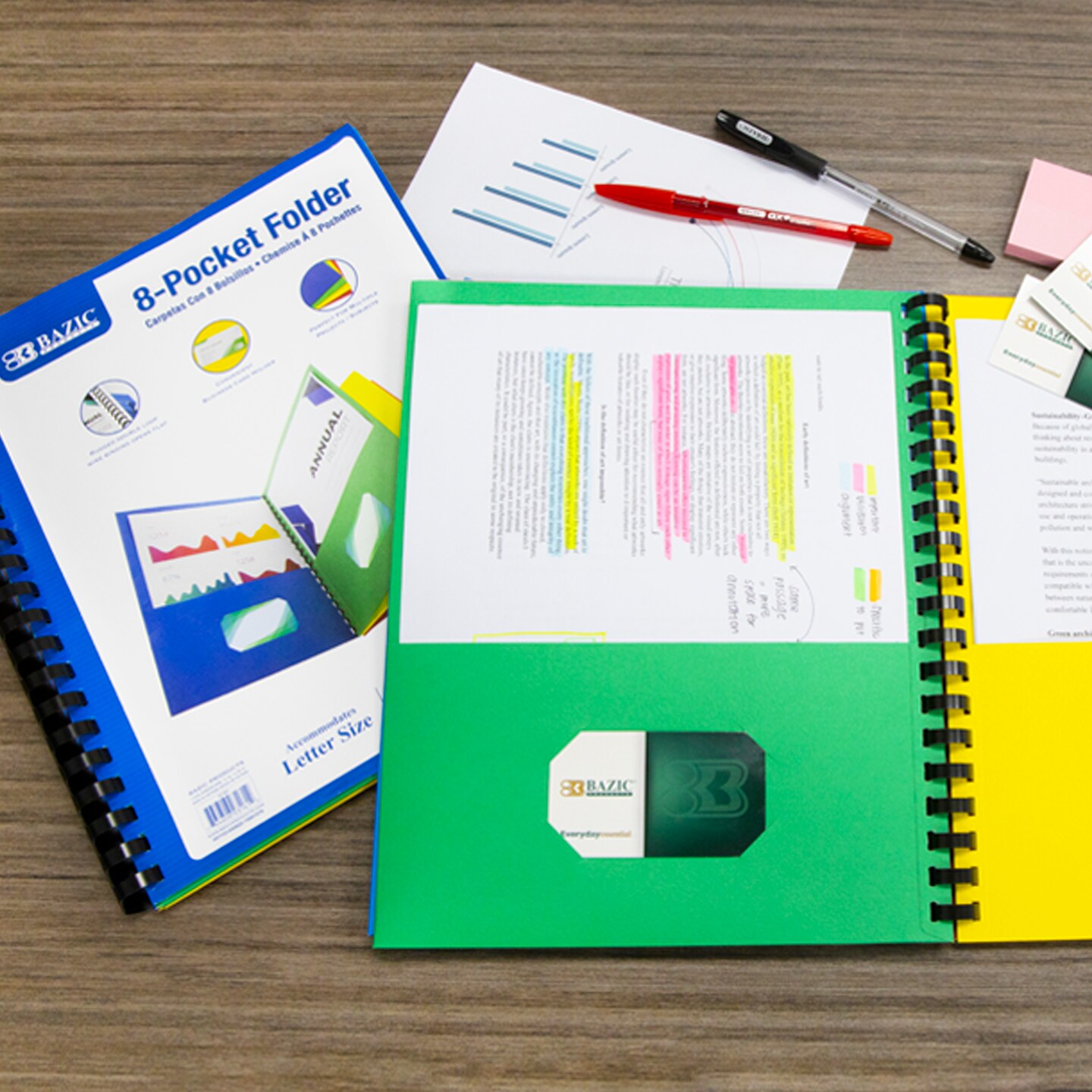 BAZIC 8-Pockets Portfolios Folder w/ View Cover