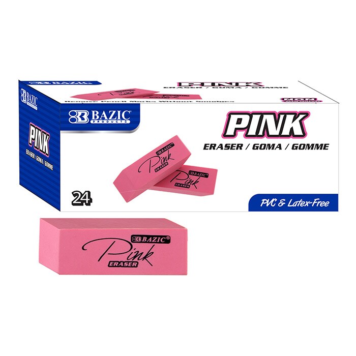 BAZIC Pink Bevel Eraser (24/Pack)
