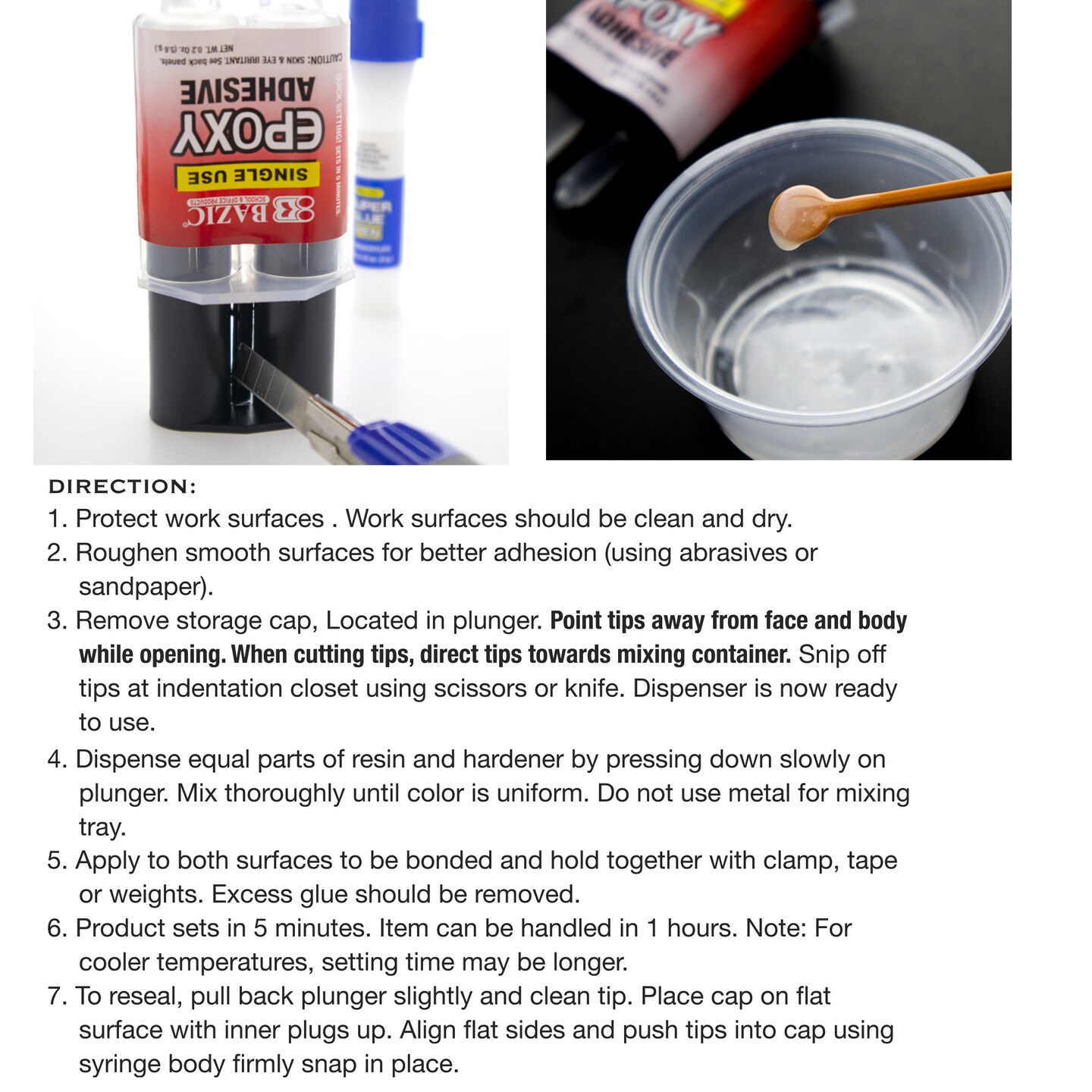 BAZIC Epoxy Glue Quick Setting w/ Syringe Applicator 0.2 oz (5.6g)