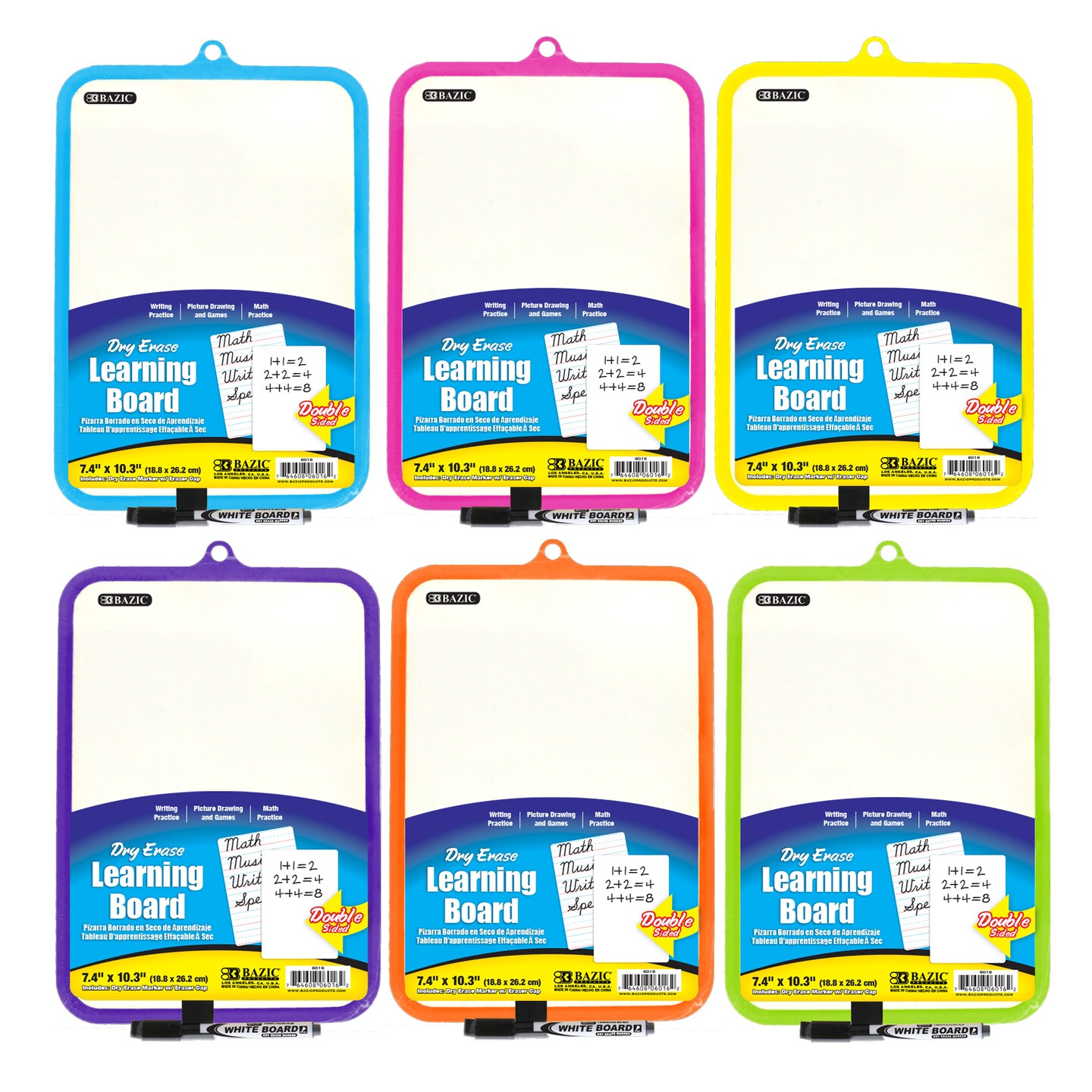 BAZIC Double Sided Dry Erase Learning Board 7.4" X 10.3" w/ Marker