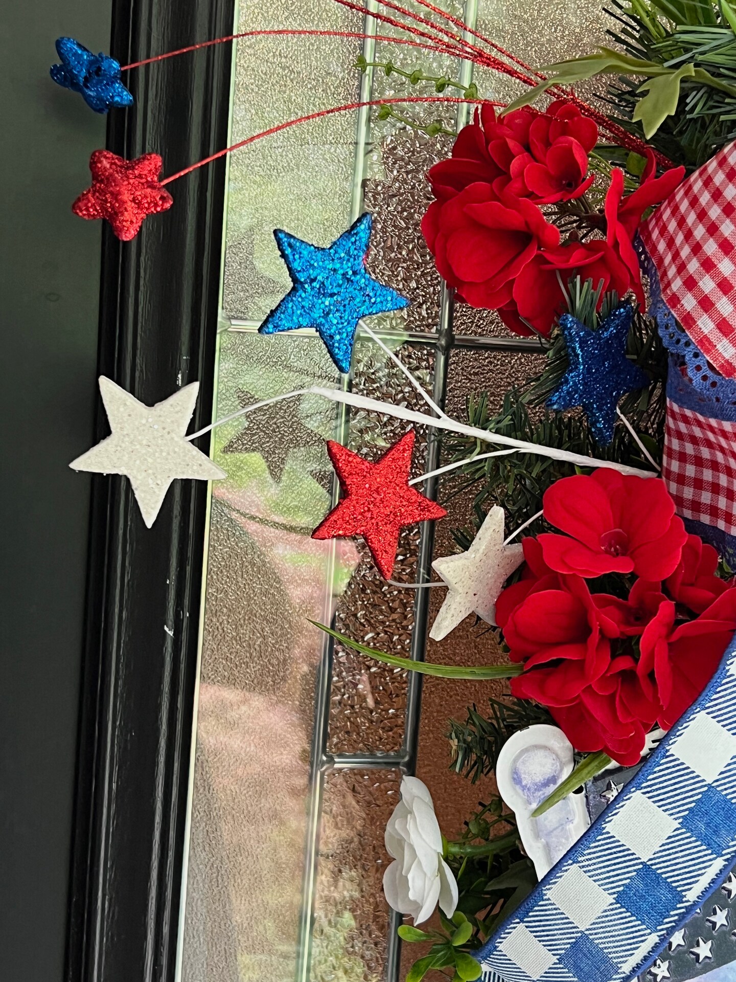 Patriotic Swag Wreath For Front Door, Red White and Blue With USA