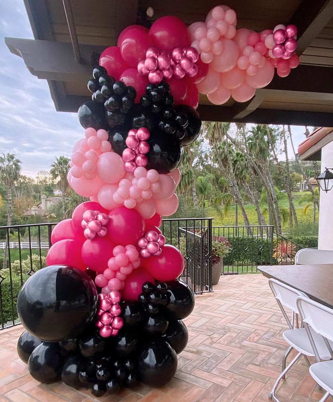 Pink and Black Balloon Garland Arch Kit, 153pcs Black Magenta Baby Pink and Chrome Pink Balloons for Girls Birthday Decoration Sweet 16 Party Supplies Bridal Shower Graduation Decor (Pink)
