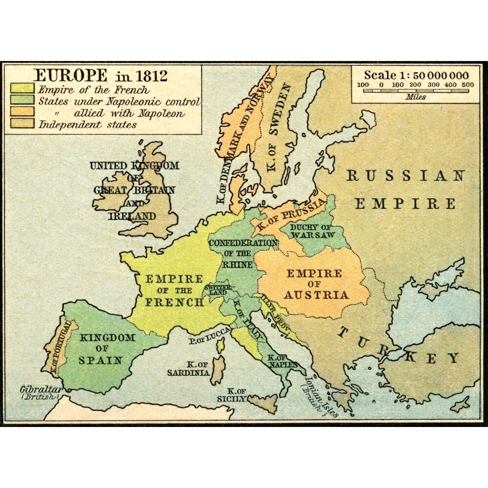 Posterazzi Map Of Europe In 1812. From Historical Atlas Published 1923 ...