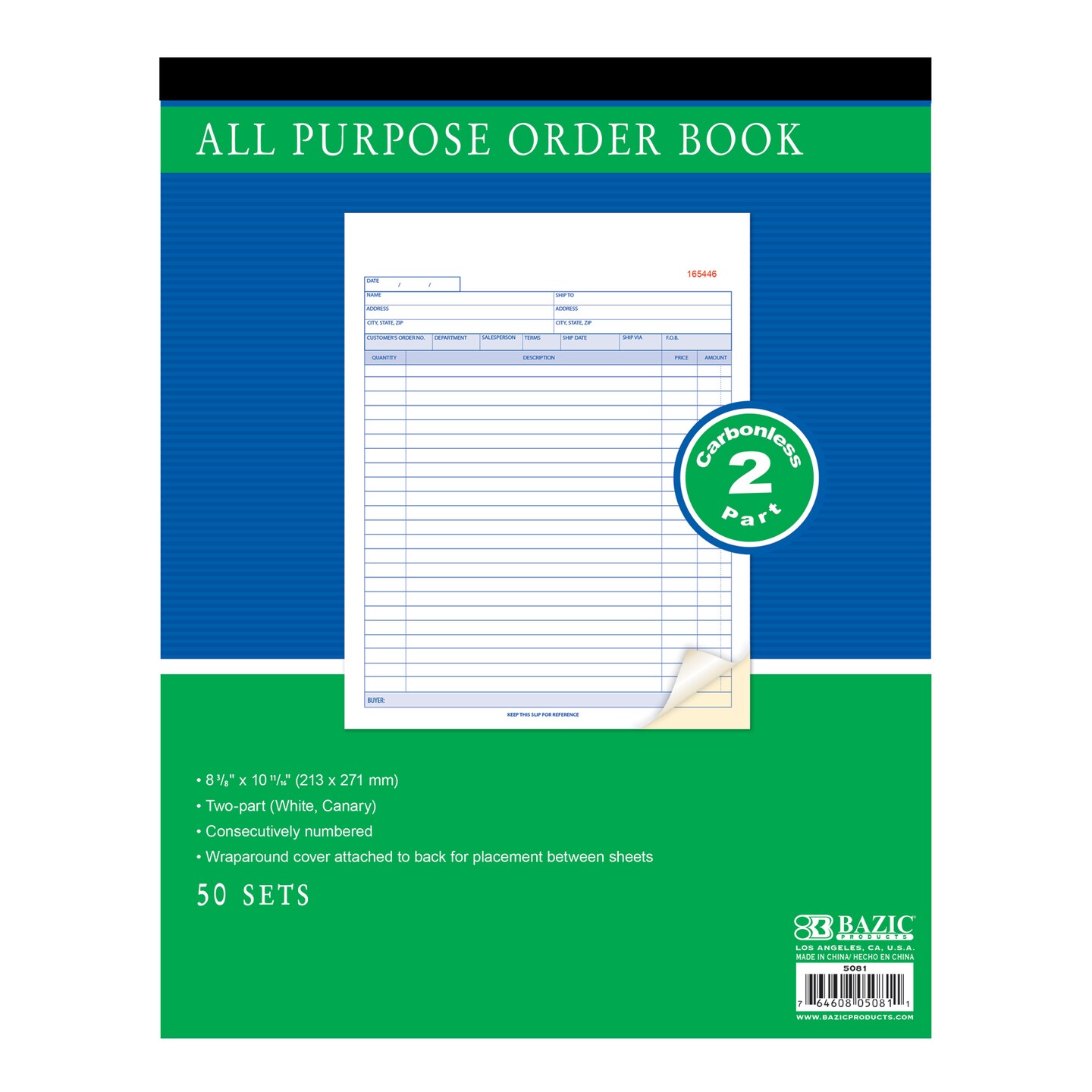 BAZIC All Purpose Order Book 2-Part Carbonless (50 Sets)