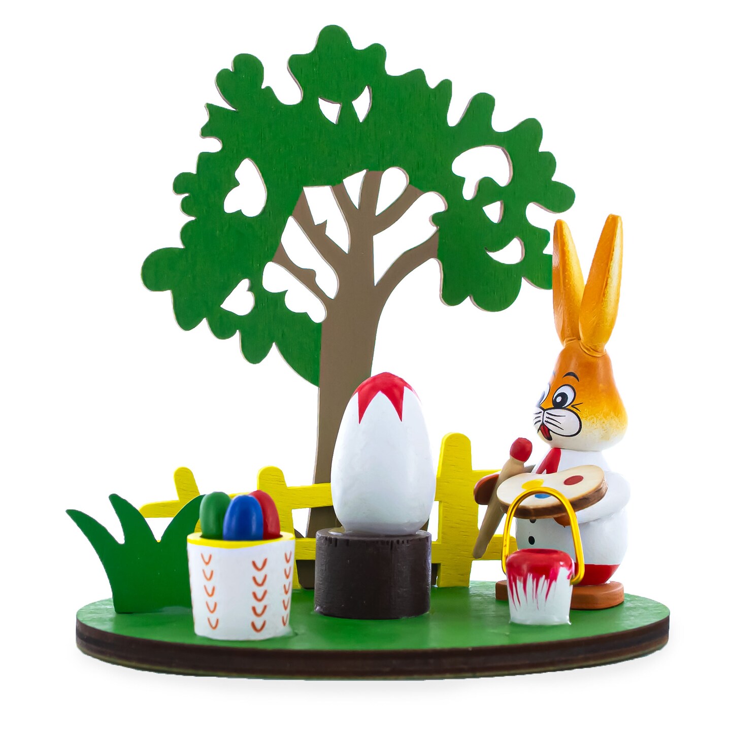 Wooden Bunny Figurine Decorating Easter Eggs