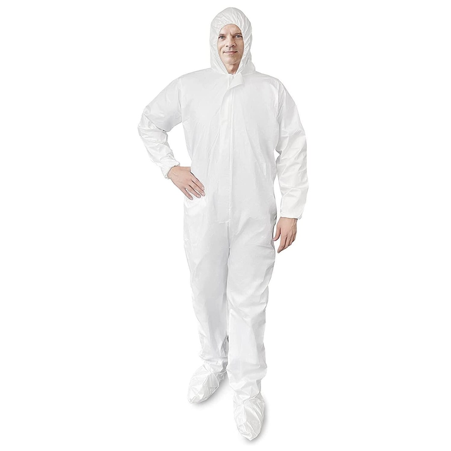 Dropship Disposable Coveralls With Hood; Boots; Elastic Wrists; Pack Of 5 X Large White Hazmat Suits Disposable Sms 60gsm White Paint Coveralls Disposable Waterproof Hazmat Suit Costume