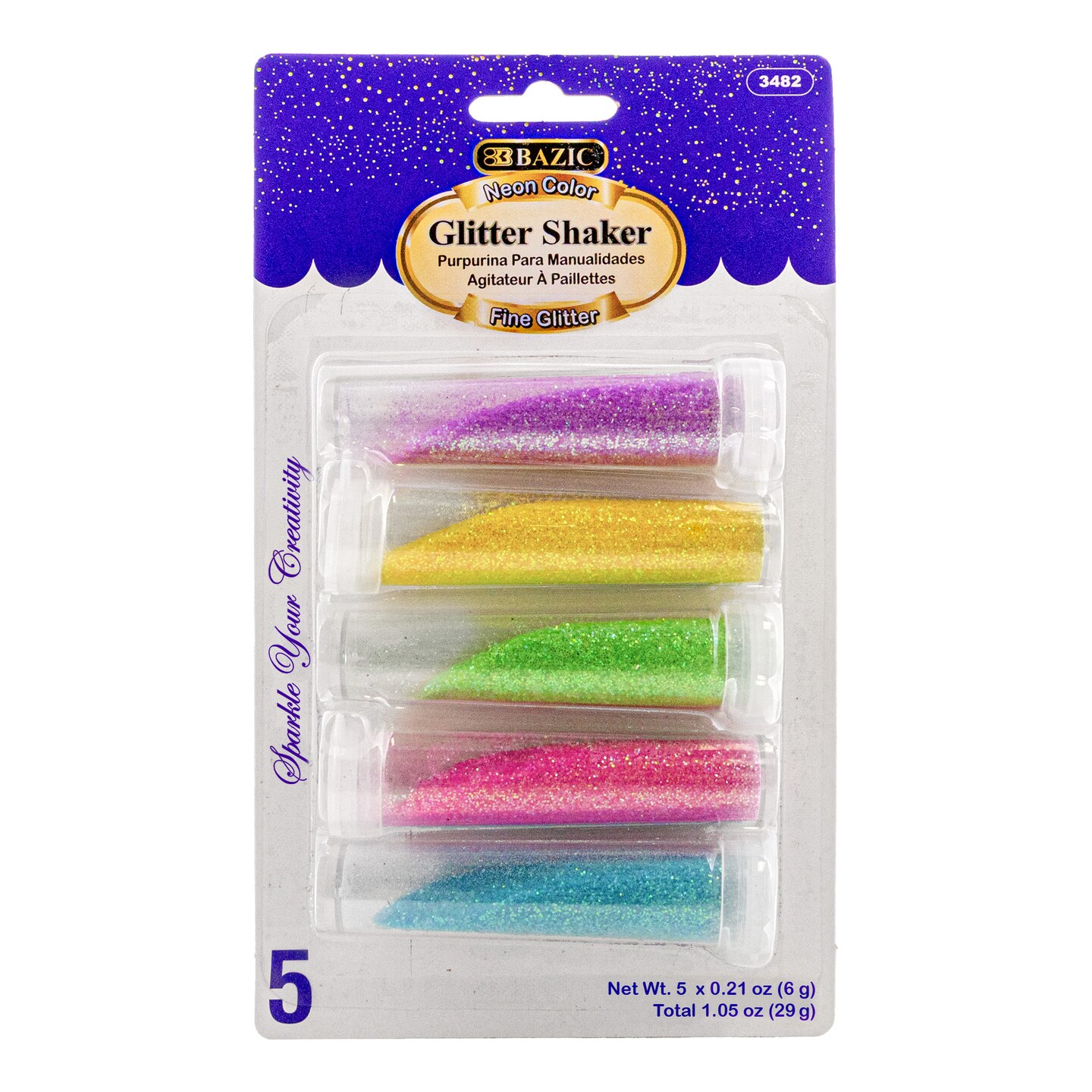 BAZIC Glitter Shaker 6g / 0.21 Oz. (5/Pack) Neon Color