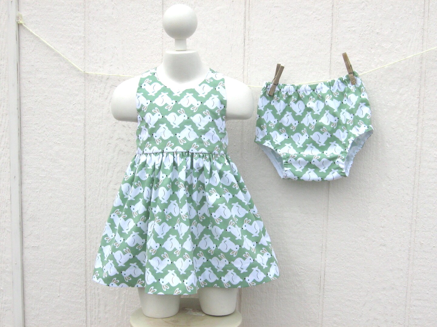 Bunny 2 Pc. Dress and Pants Set for Babies, White Rabbits on Green Summer  Outfit for 12 and 18 Month Old, USA Madein All Cotton | MakerPlace by  Michaels