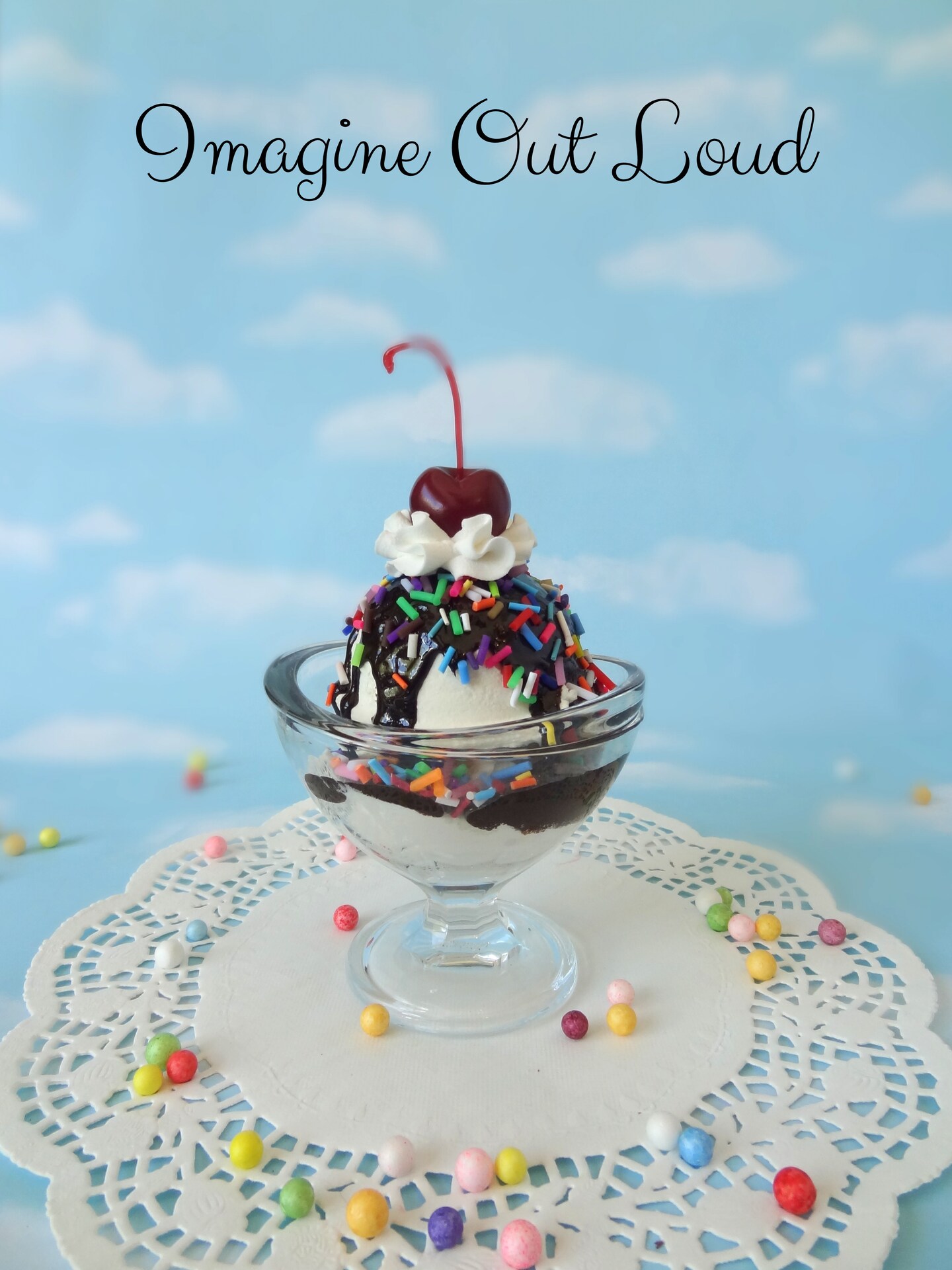 Fake Ice Cream Sundae Large Vanilla with Chocolate sauce and Sprinkles ...