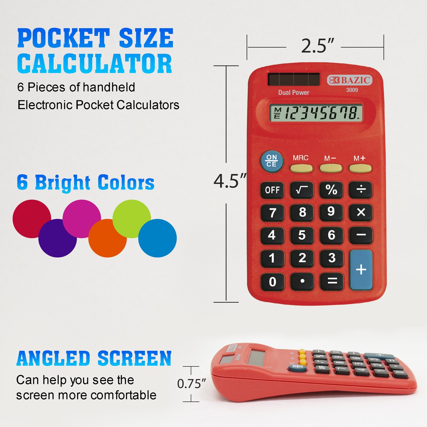 BAZIC Pocket Size Calculator 8-Digit Dual Power