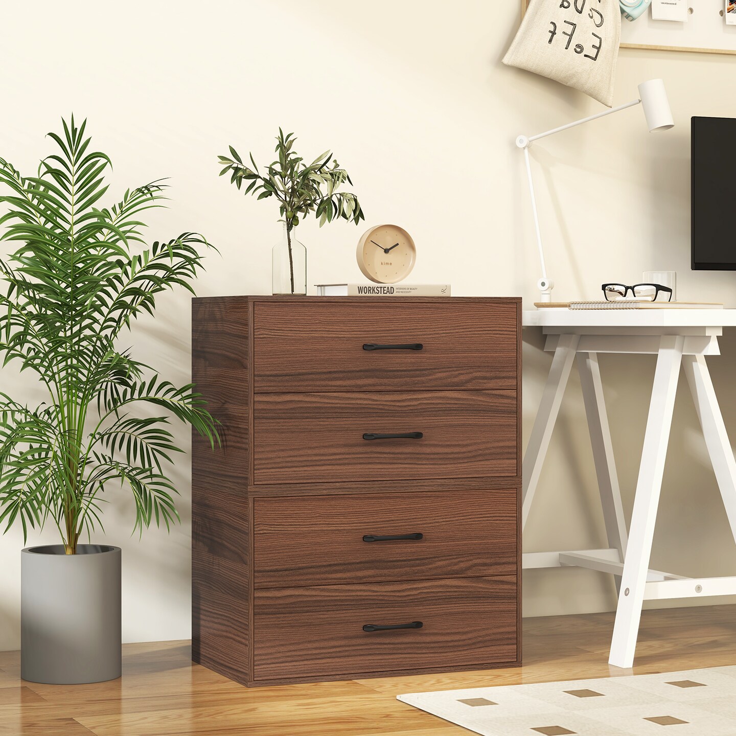 Costway 2-Drawer Dresser Stackable Horizontal Storage Organizer w/Handles White/Walnut/Black