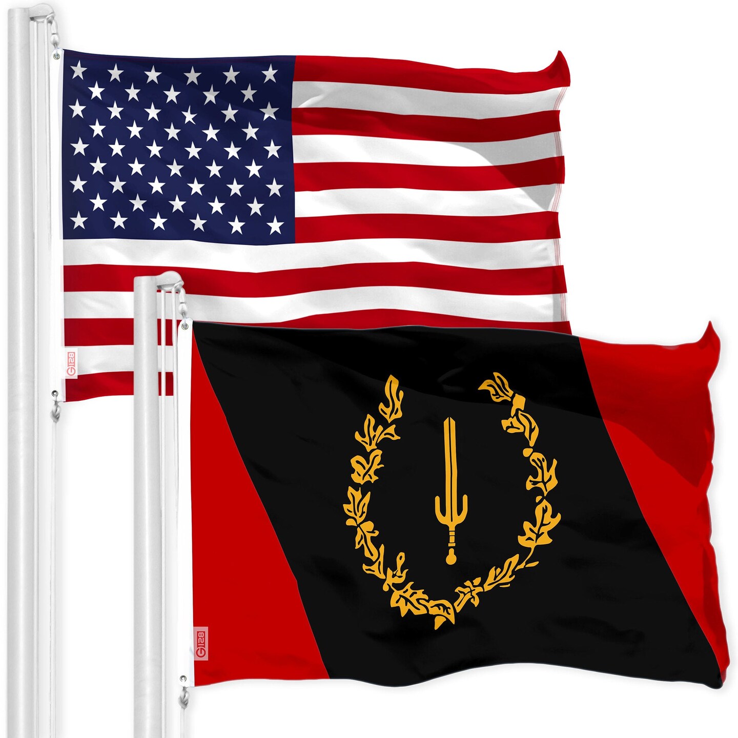 G128 Combo Pack: American USA Flag 3x5 Ft &#x26; Black American Heritage Flag 3x5 Ft | Both LiteWeave Pro Series Printed 150D Polyester, Brass Grommets