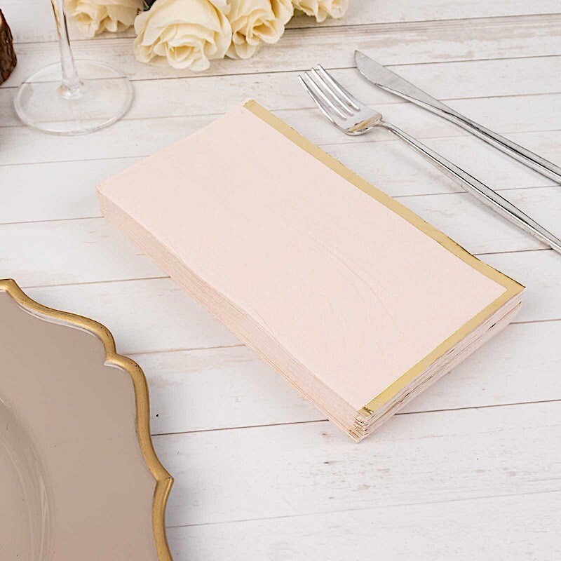 50 Plain Soft 2 Ply Dinner Table Paper NAPKINS with Gold Foil Edge