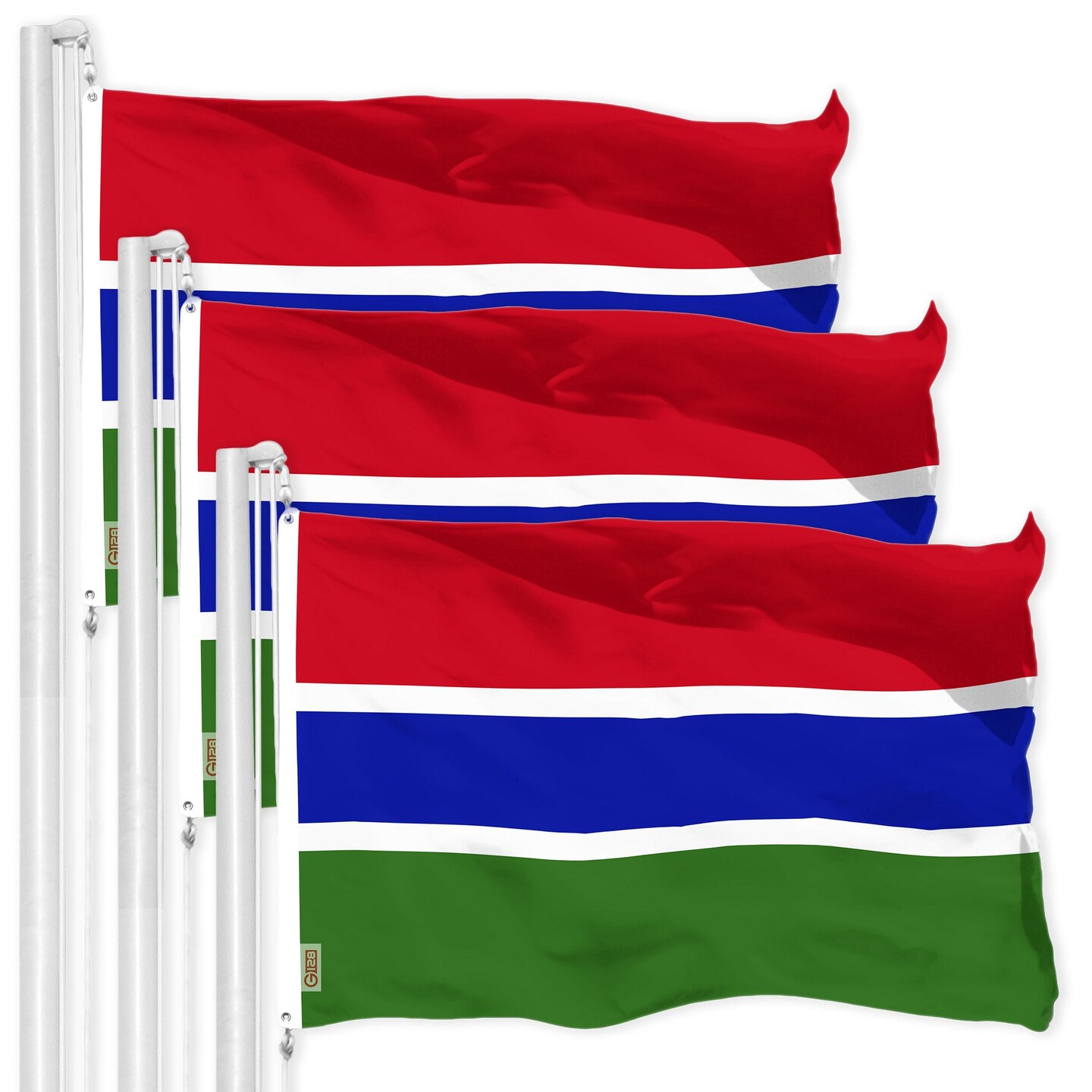 G128 3 Pack: Gambia Gambian Flag | 3x5 Ft | LiteWeave Pro Series Printed 150D Polyester | Country Flag, Indoor/Outdoor, Vibrant Colors, Brass Grommets, Thicker and More Durable Than 100D 75D Polyester