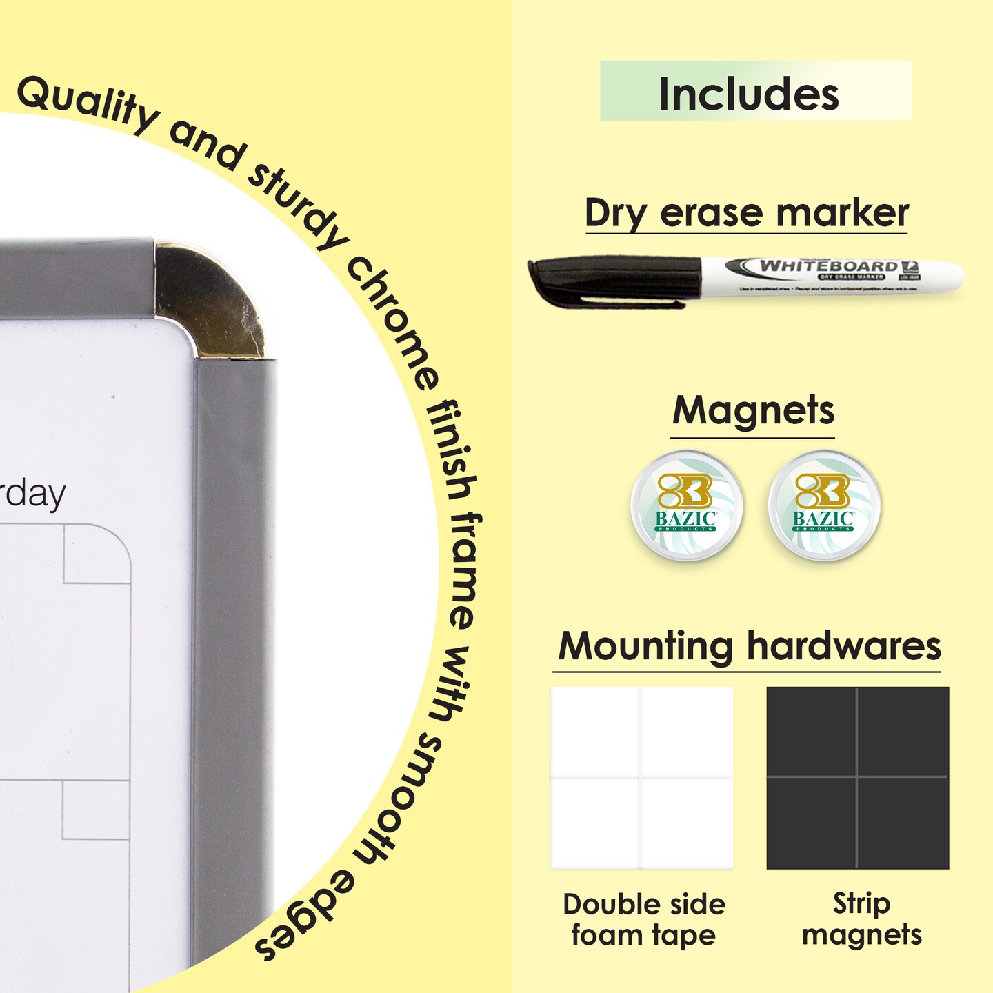 BAZIC CLASSIQUE Magnetic Dry Erase Calendar Board 11&#x22; X 14&#x22; w/ Marker &#x26; 2 Magnets