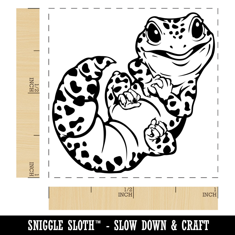 Cute Baby Leopard Gecko Lizard with Spots Self-Inking Rubber Stamp Ink Stamper