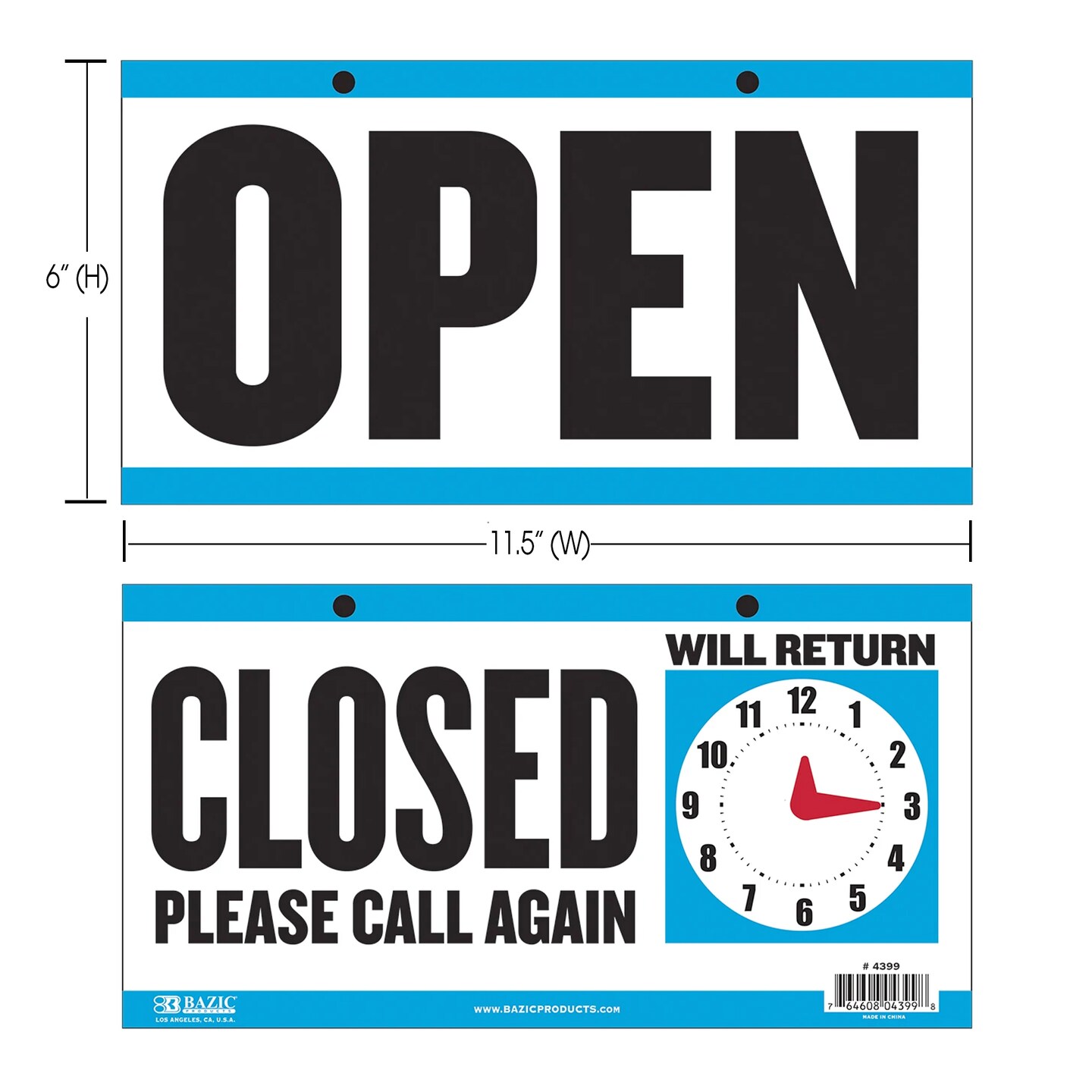 BAZIC Clock Sign &#x22;CLOSED&#x22; w/ &#x22;OPEN&#x22; sign on back 6&#x22; X 11.5&#x22;