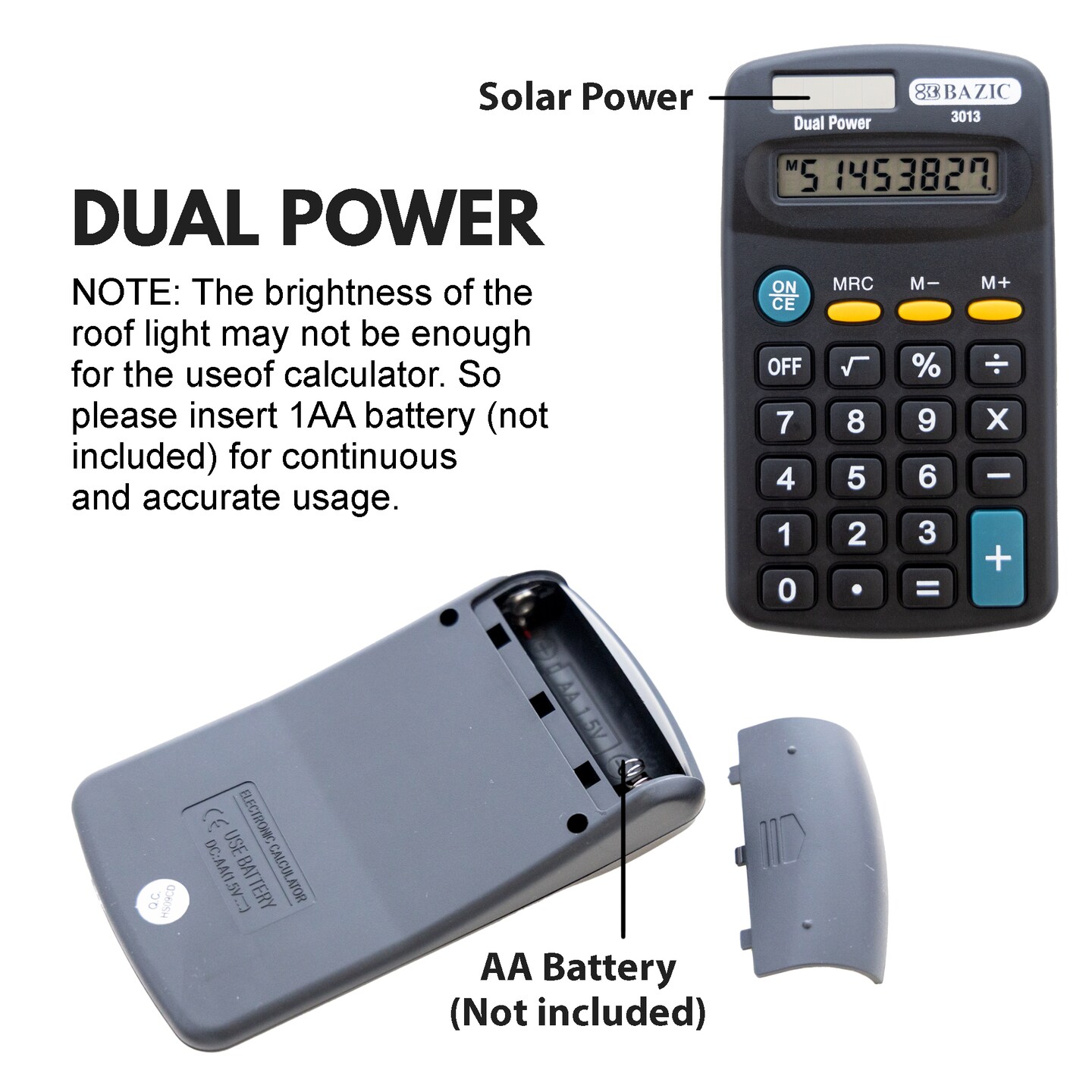 BAZIC Pocket Size Black Calculator 8-Digit Dual Power