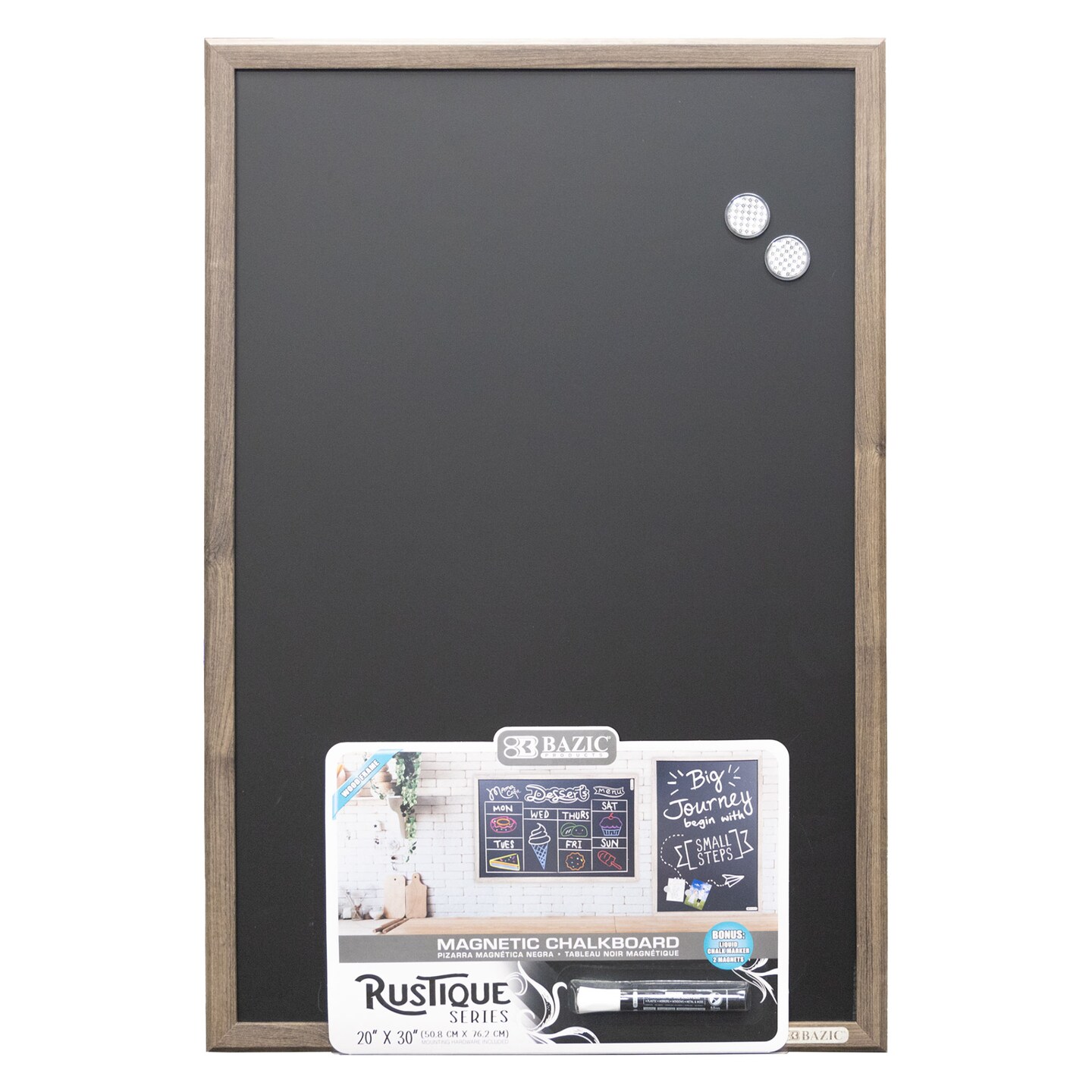 BAZIC RUSTIQUE Wood Frame Magnetic Chalkboard 20&#x22; x 30&#x22; w/ Chalk Marker &#x26; Magnets