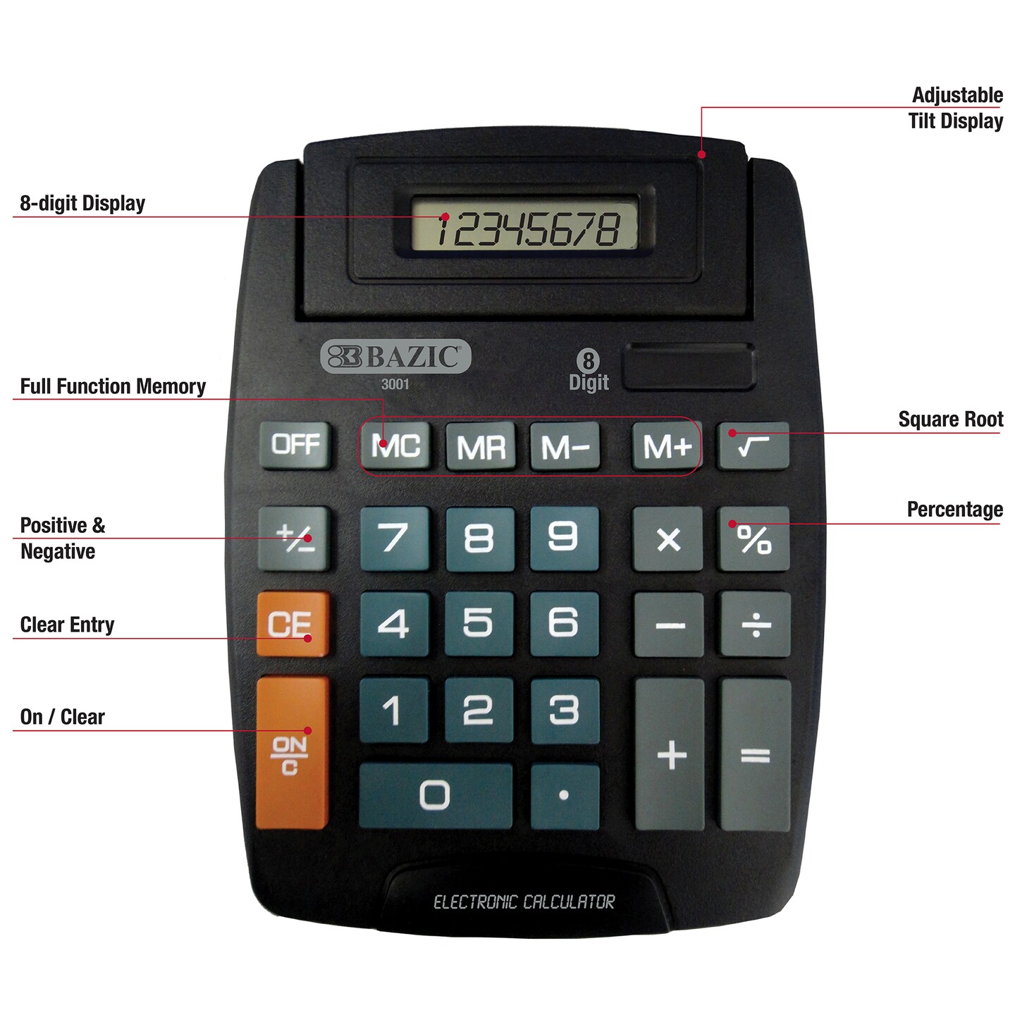 BAZIC Desktop Calculator Large 8-Digit w/ Adjustable Display