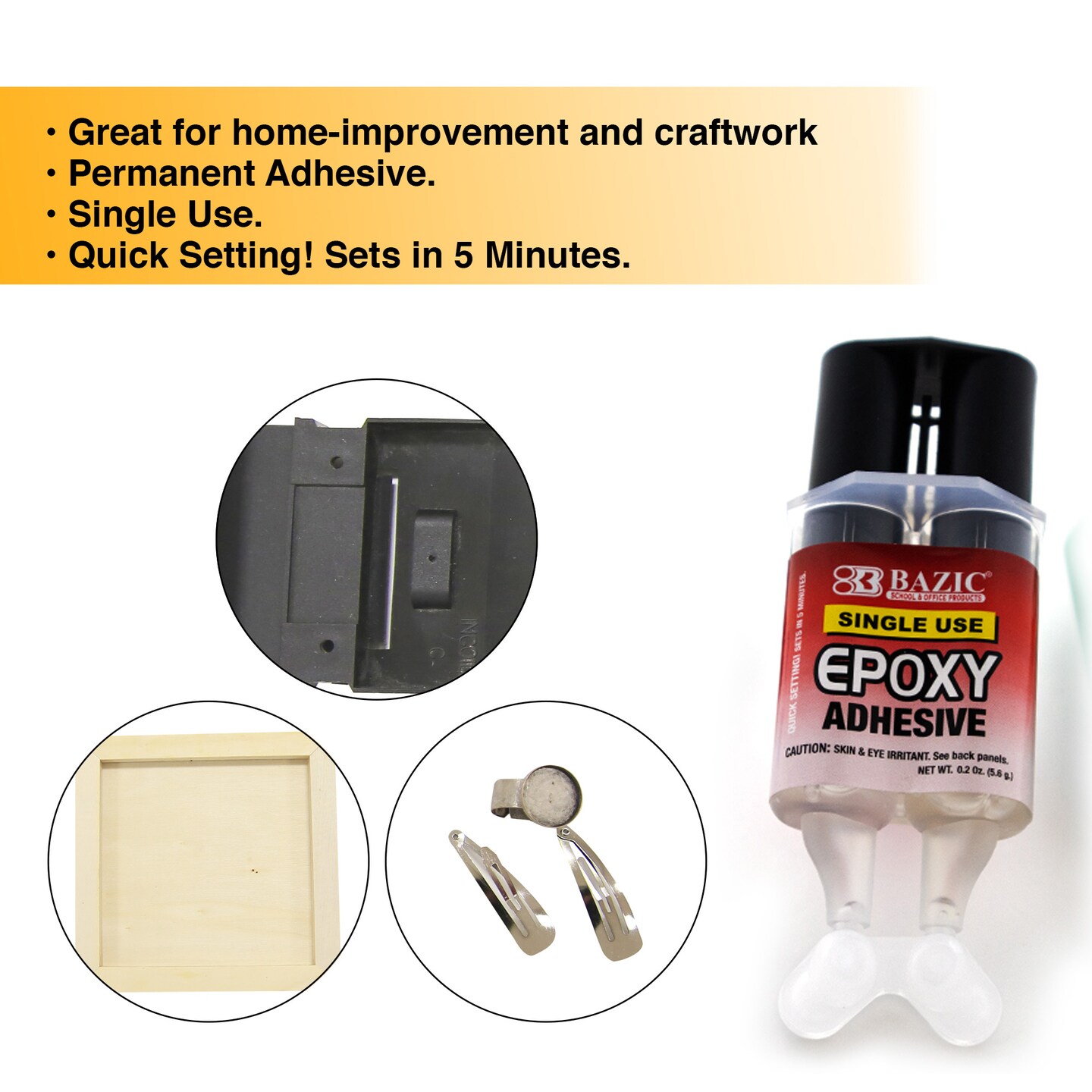 BAZIC Epoxy Glue Quick Setting w/ Syringe Applicator 0.2 oz (5.6g)