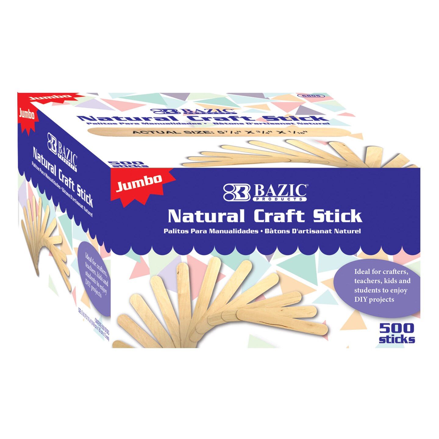 BAZIC Jumbo Natural Craft Stick (500/Pack)