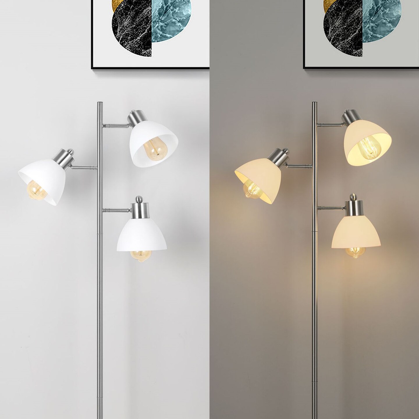 Modern Floor Lamp, Standing Lamp with 3-Head Shade for Living Room, Bedroom