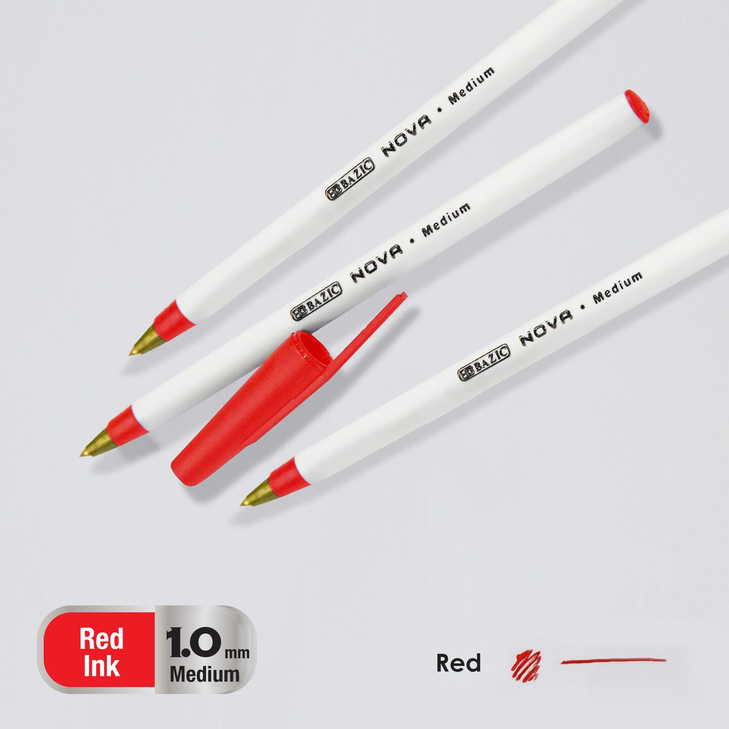 BAZIC Nova (12/Pack) Red Color Stick Pen
