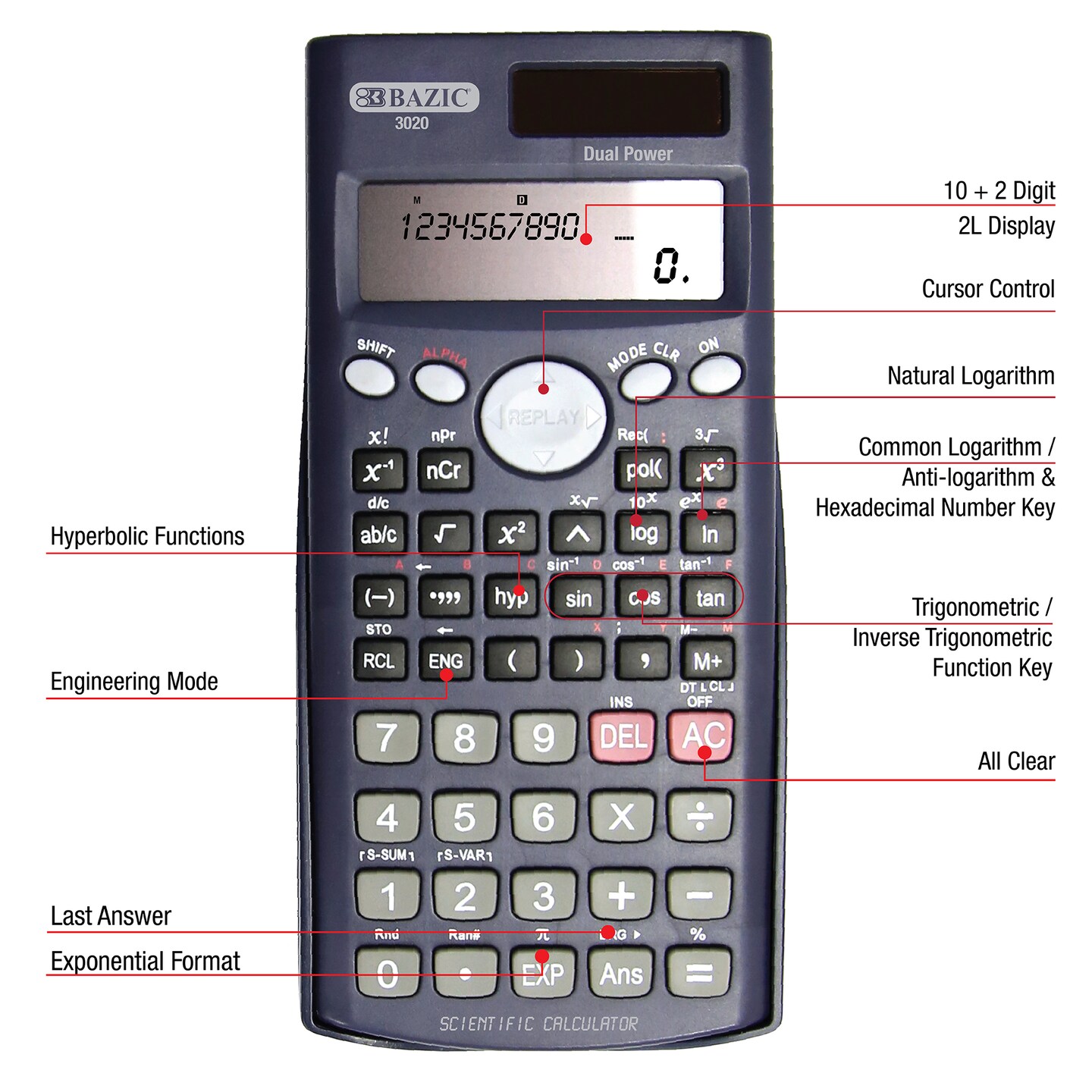 BAZIC Scientific Calculator 240 Function w/ Slide-On Case