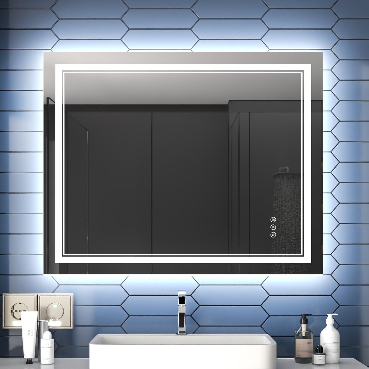 Allsumhome Linea 40&#x22; W x 32&#x22; H LED Heated Bathroom MirrorAnti FogDimmableFront-Lighted and Backlit Tempered Glass