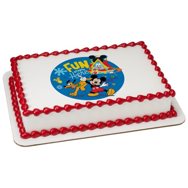 Disney Mickey Mouse Funhouse Fun Starts Here! Edible Cake Topper Image - 7.5&#x22; Round