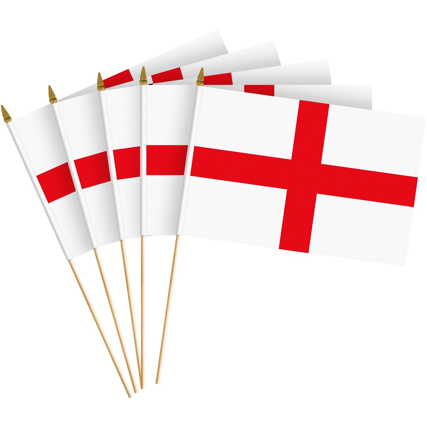 G128 24 Pack Handheld England English Stick Flags | 8x12 In | Printed 150D Polyester, Country Flag, Solid Wooden Stick, Spear Gold Tip