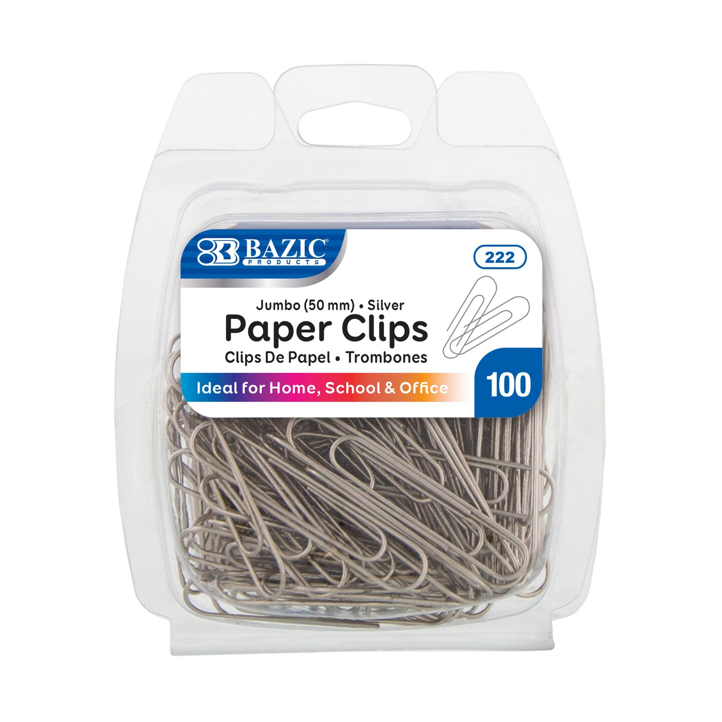 BAZIC Paper Clip (50mm) Jumbo Silver (100/Pack)