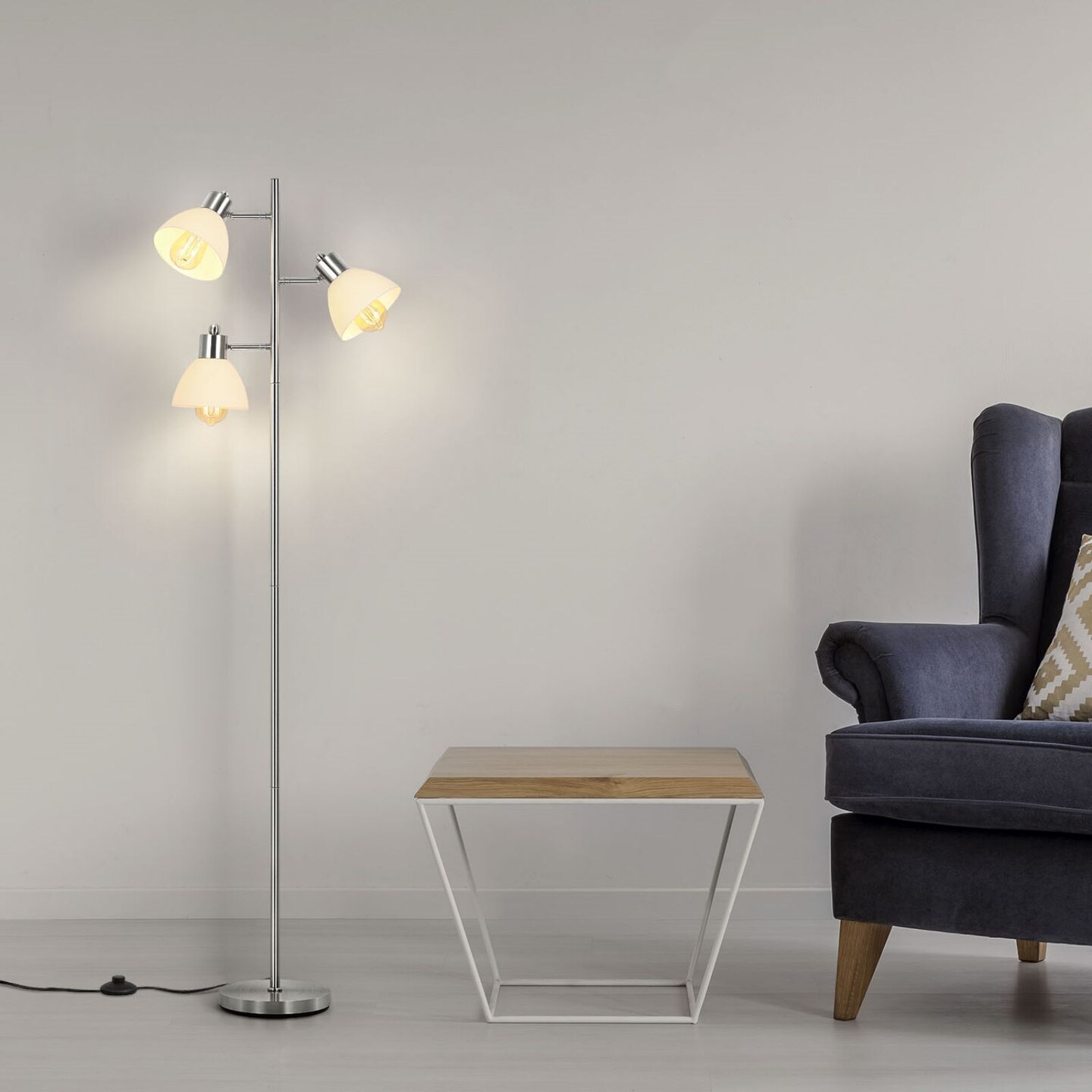 Modern Floor Lamp, Standing Lamp with 3-Head Shade for Living Room, Bedroom
