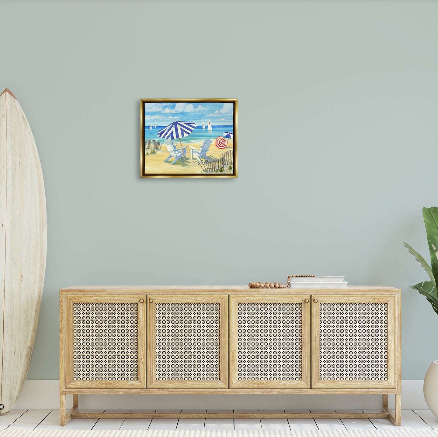Stupell Industries Summer Sun Sailboat Chairs Black Framed Floater Canvas Wall Art