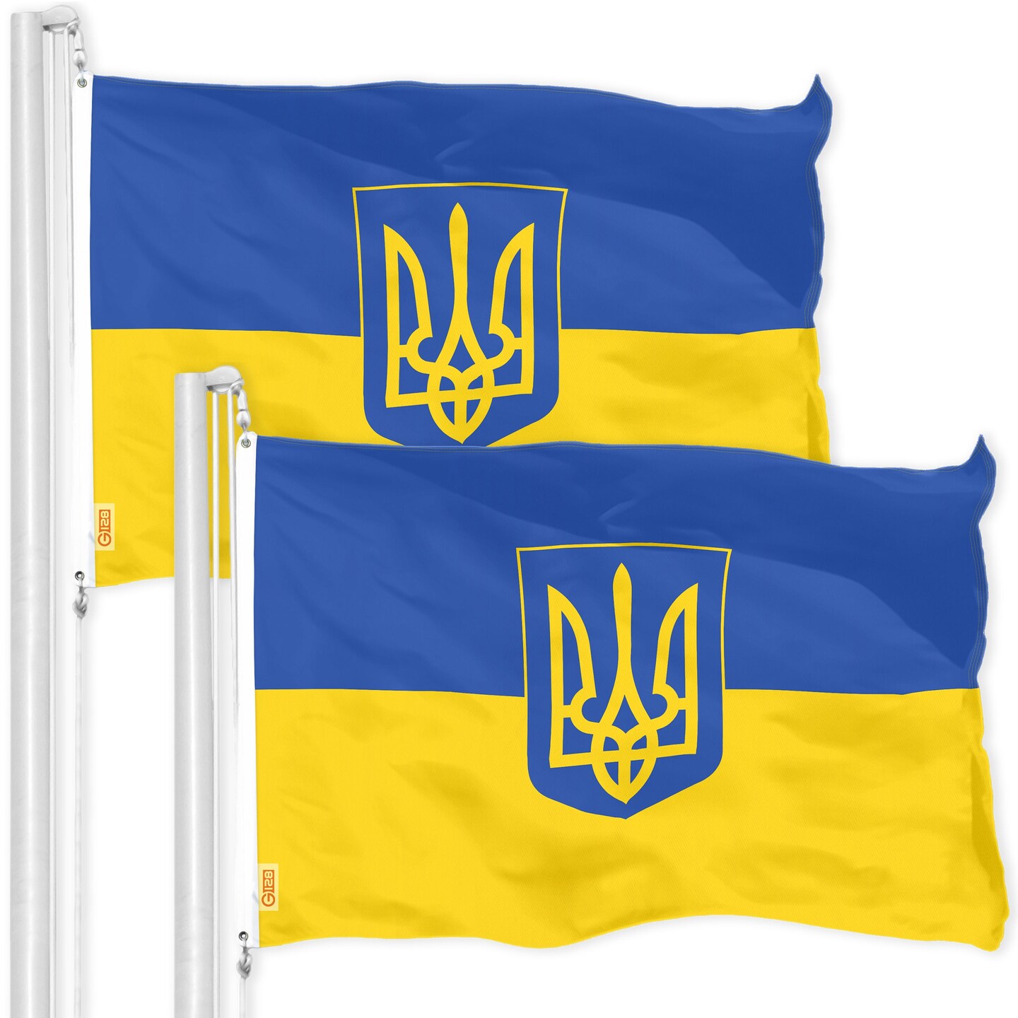 G128 2 Pack: Ukraine Ukrainian Coat of Arms Flag | 4x6 Ft | LiteWeave Pro Series Printed 150D Polyester | Country Flag, Indoor/Outdoor, Vibrant Colors, Brass Grommets