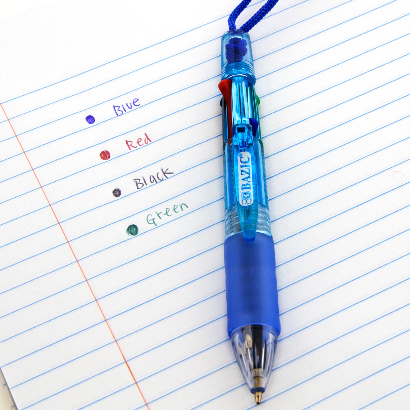 BAZIC 4-Color Neck Pen w/ Cushion Grip (1/Pack)