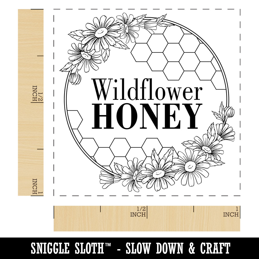 Wildflower Honey with Honeycombs and Daisy Flowers Self-Inking Rubber Stamp Ink Stamper